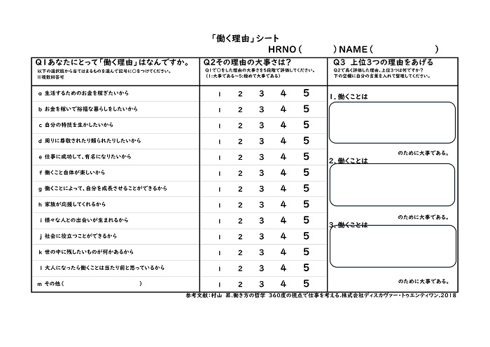 「働く理由」シート
